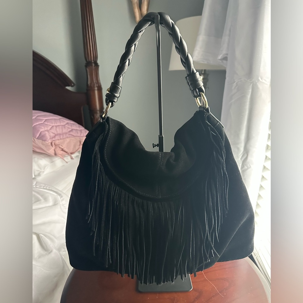 Elegant Black Fringe Hobo Bag